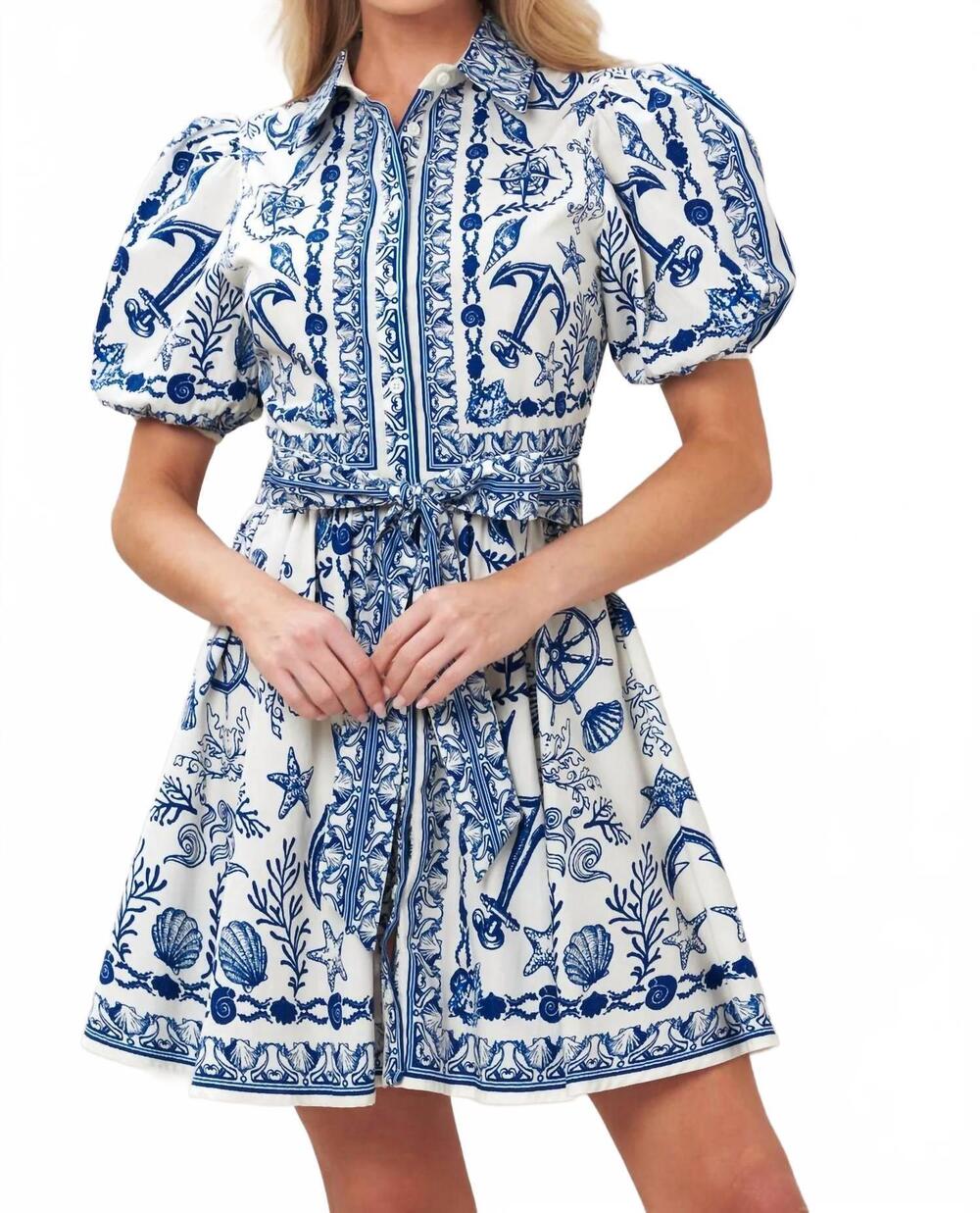NEW FLYING TOMATO anchored mini dress in ivory blue
